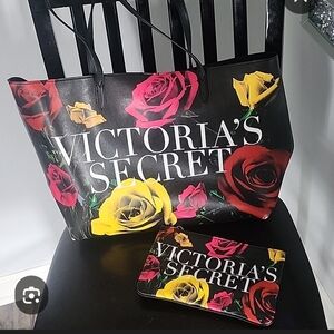 NWT Victoria's Secret Black Floral Tote Bag